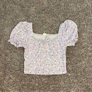 SHEIN Teen Girls Ditsy Floral Print Tie Front Rib
Knit Tee